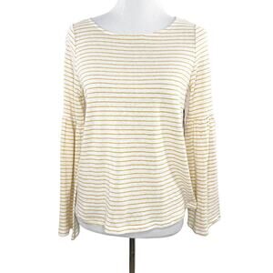 Olivaceous Scoop Neck Long Bell Sleeve White Gold Striped Tee Shirt Medium NWT